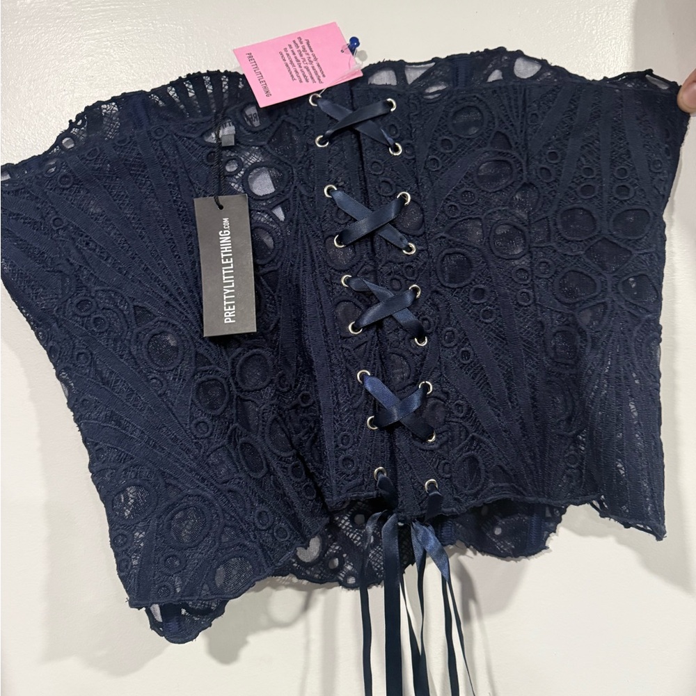 PrettyLittleThing Dark Blue Lace-Up Corset